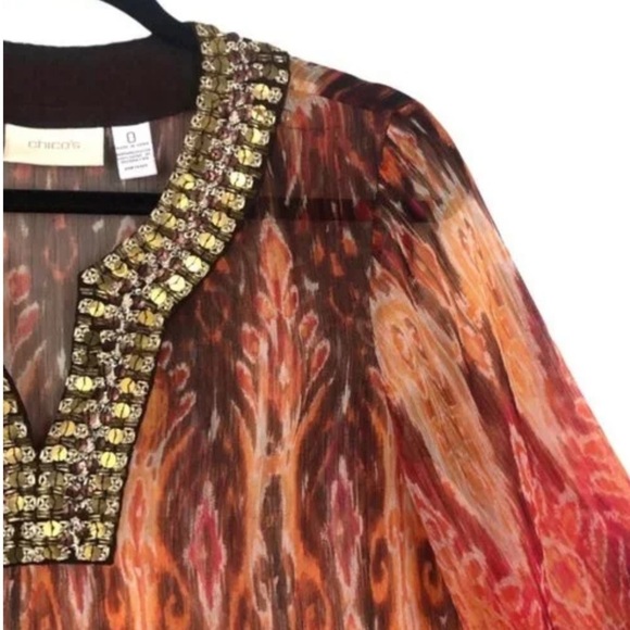 Chico's Textured Gauze Embellished Tunic Sz 1 Top Blouse - Picture 7 of 12